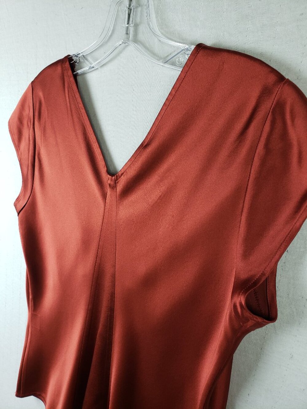 Vintage Talbots Silk Top Blouse V-Neck Bias Cut Brick Red Terracotta size 10P - Picture 10 of 10